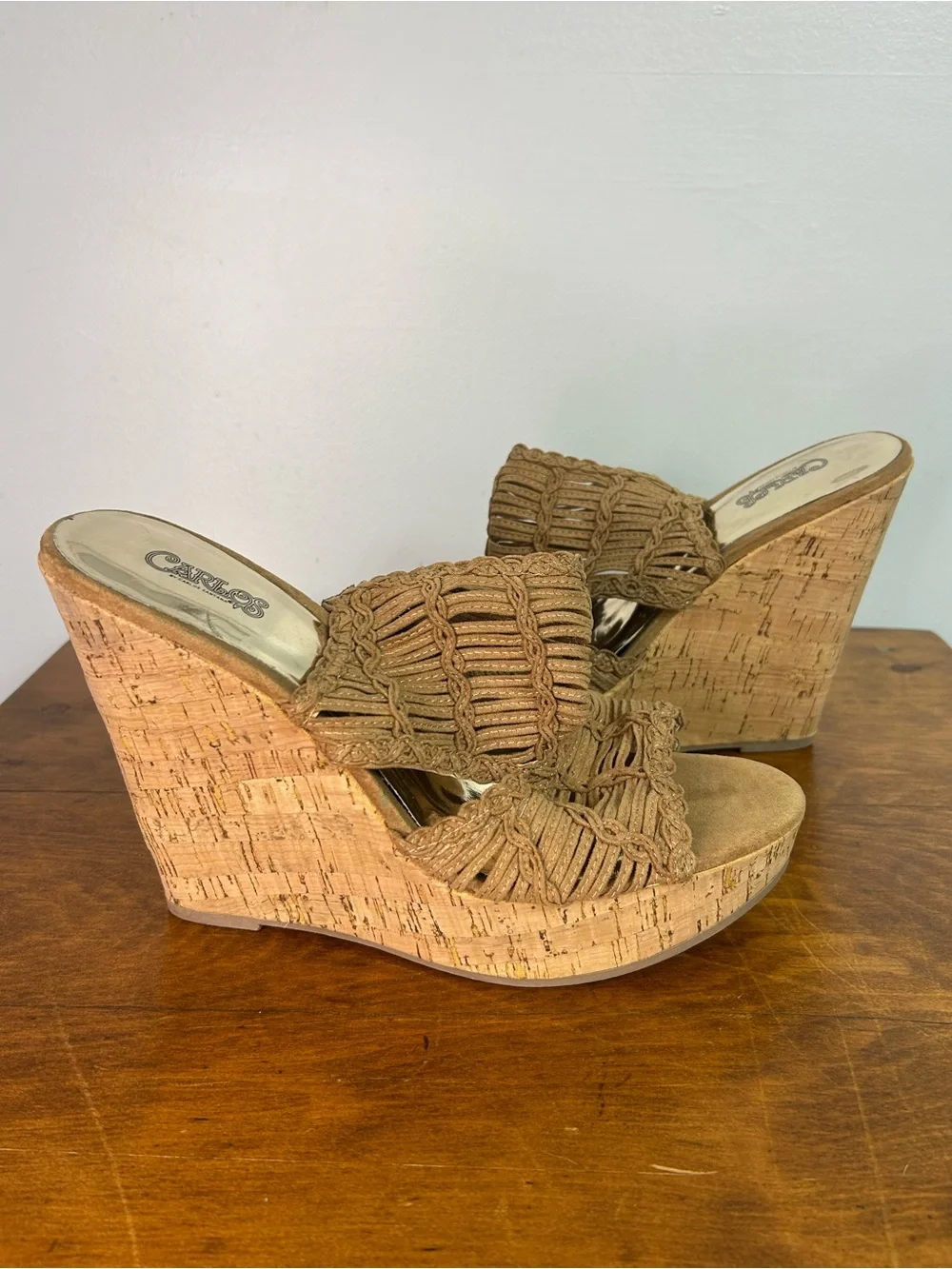 Carlos by Carlos Santana Tan Woven Cork Wedge Sandals size 10